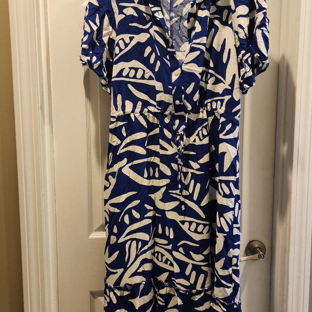 Absolutely Famous Navy and White Patterned Midi Dress